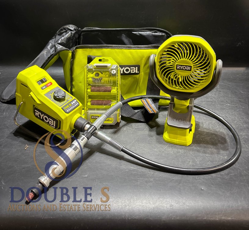 Ryobi ONE+ Tool Bundle Including Fan, Rotary Tool Kit, and Accessories