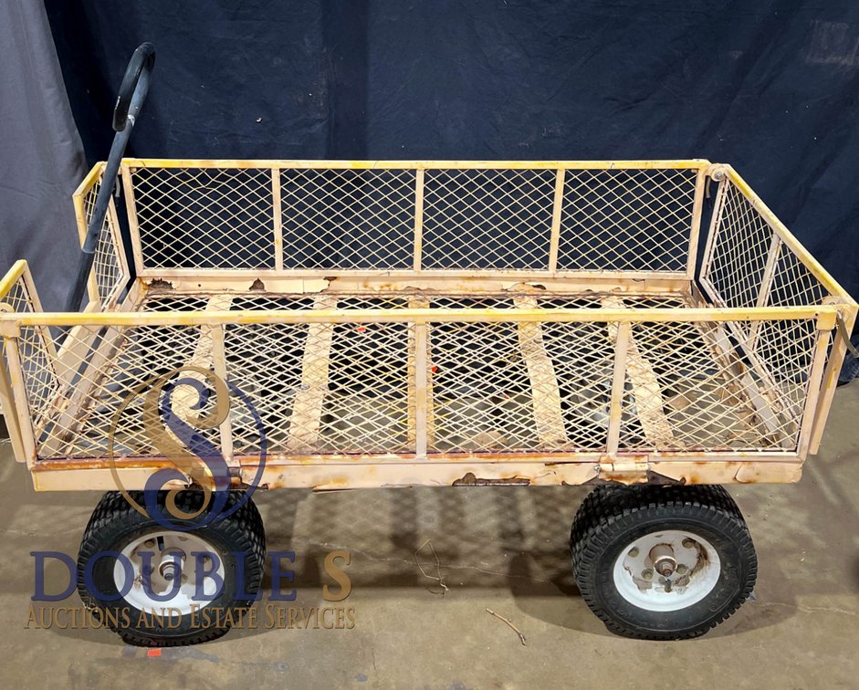 Metal Utility Cart with Mesh Sides and Pneumatic Tires, 52 Inches Long