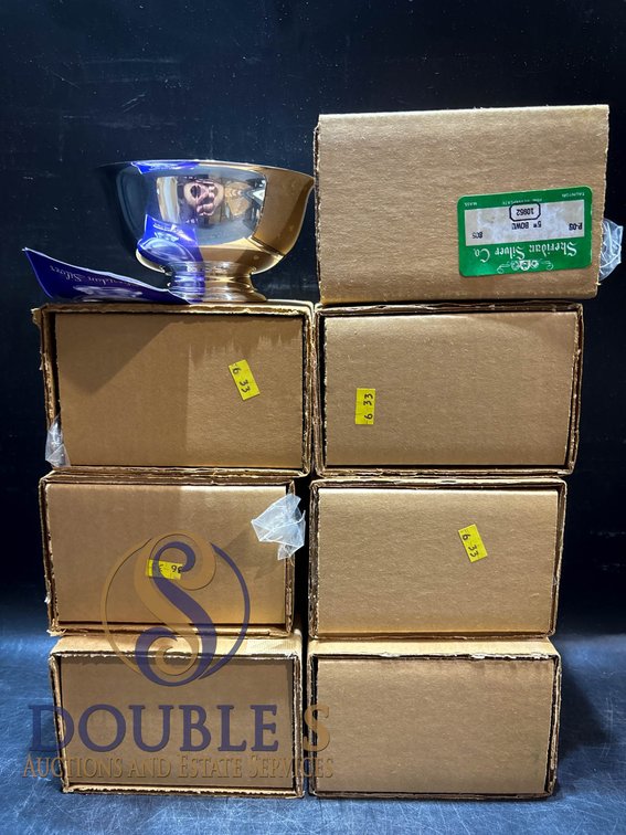 Eight Sheridan Silverplate Paul Revere Bowls with Original Boxes