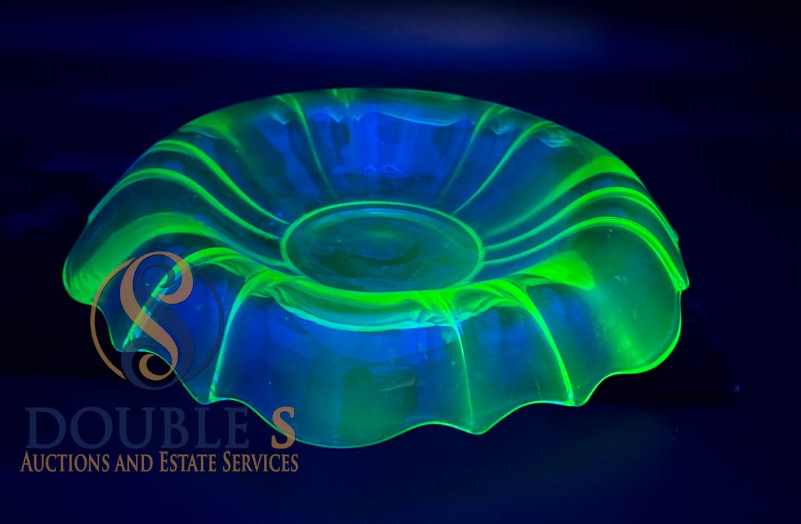Uranium Glass Bowl with Scalloped Edges, 12 Inches