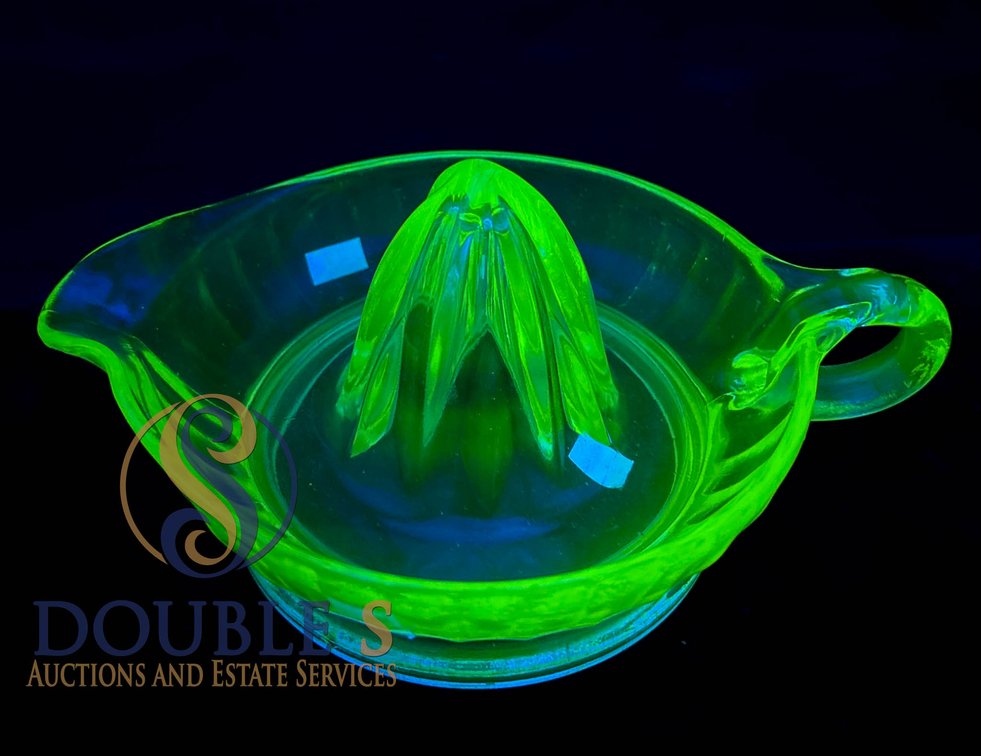 Uranium Glass Juicer with Handle and Pour Spout
