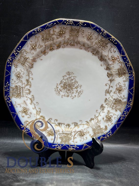 Nippon Porcelain Plate with Gilded Floral and Cobalt Blue Accents, 10 Inches