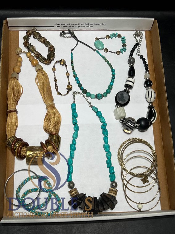 Beaded and Metal Jewelry Including Necklaces, Bracelets, and Bangles
