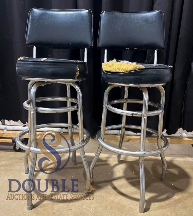 Metal-Frame Swivel Bar Stools With Black Vinyl Upholstery