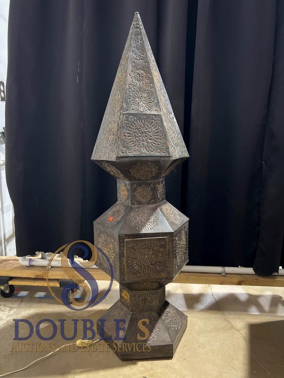 52-Inch Metal Pierced Lantern with Removable Panels and Lighting Functionality