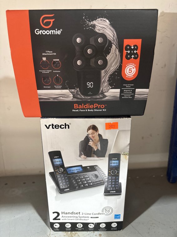 VTech 2-Handset Cordless Phone with Answering Machine and Groomie BaldiePro Electric Shaver Kit