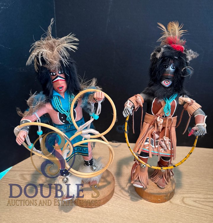 11-Inch Handcrafted Kachina Figures, 'Hoop Dancer' and 'Snake Dancer' by Artist