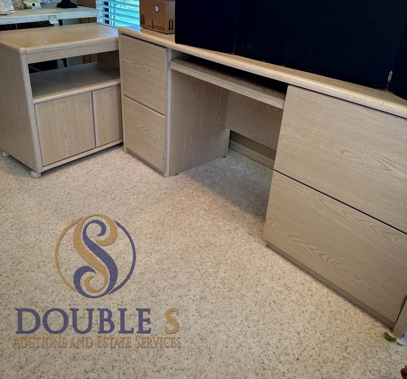 Wooden Computer Desk and Matching Small Table with Storage