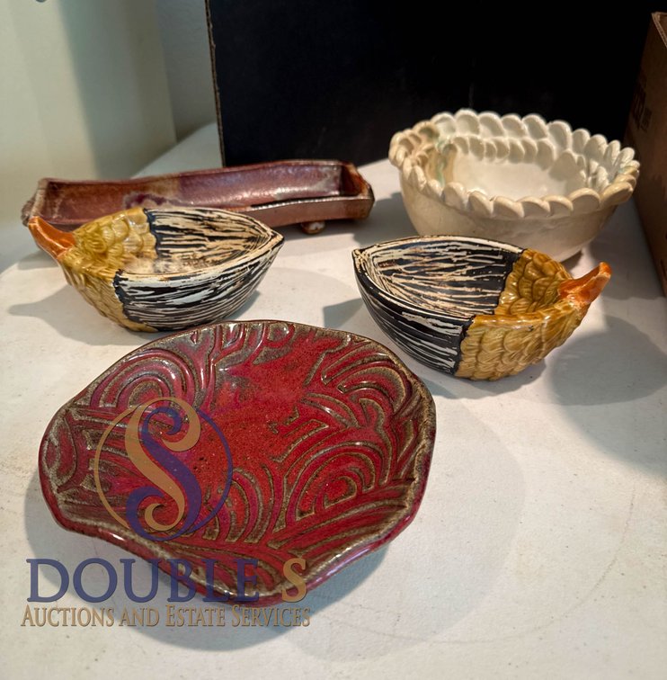 Five Handcrafted Ceramic Bowls and Dishes