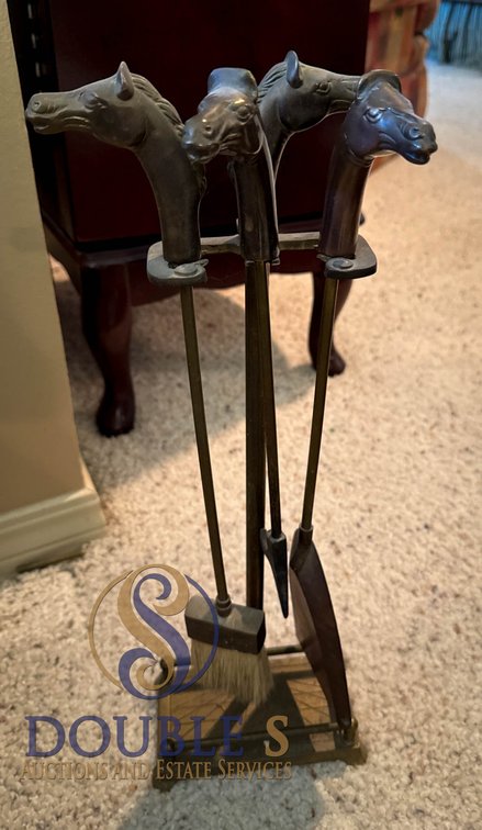Brass Fireplace Tools with Horse Head Handles