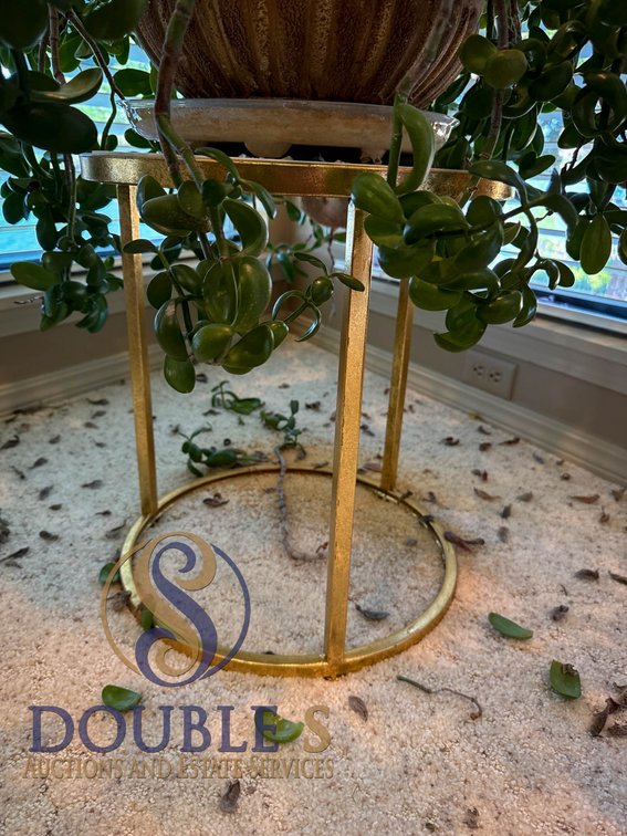 Gold-Tone Metal Plant Stand with Round Marble Top, 17 x 16 Inches- Plant not included 