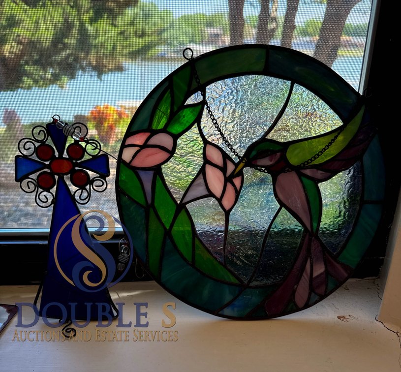 Stained Glass Decorative Items: Round Panel and Cross