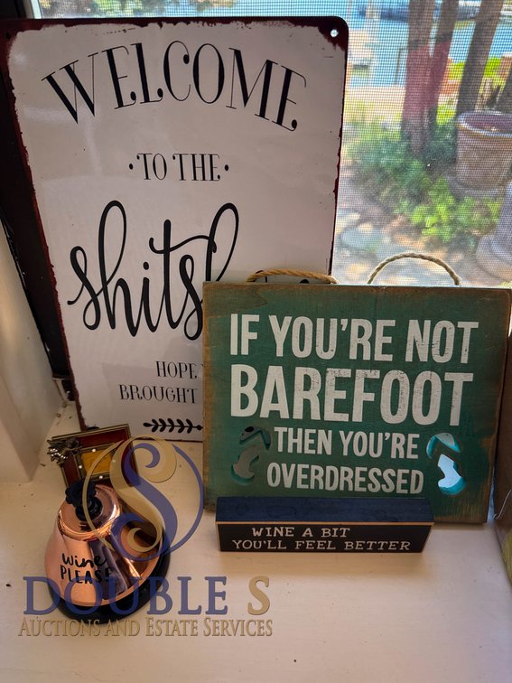 Decorative Signs and Copper Bell with Humorous Phrases