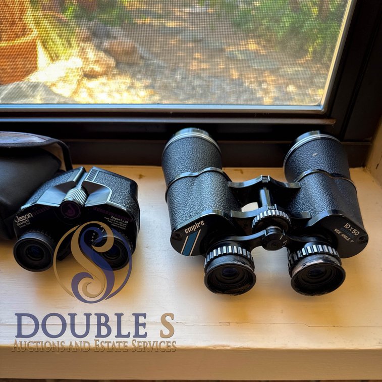 Two Pairs of Binoculars: Empire 10x50 Wide Angle and Jason Empire 7x25 Emerge