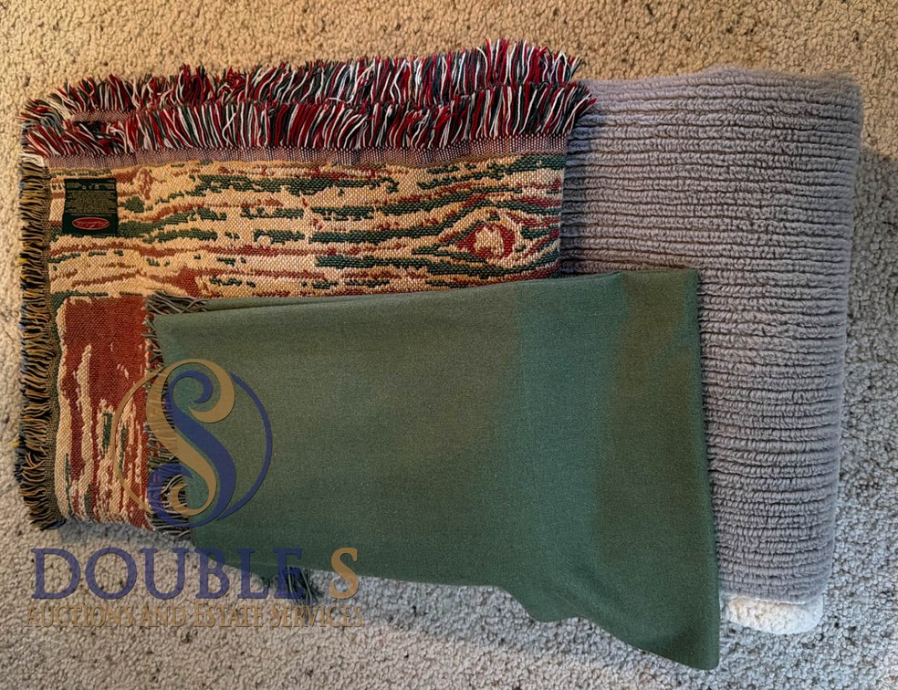 Three Blankets Including Eddie Bauer Cotton Throw with Fringe