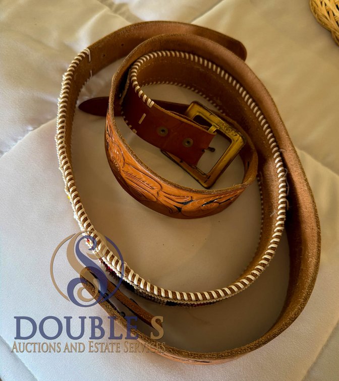 Two Leather Belts with Beaded and Tooled Details