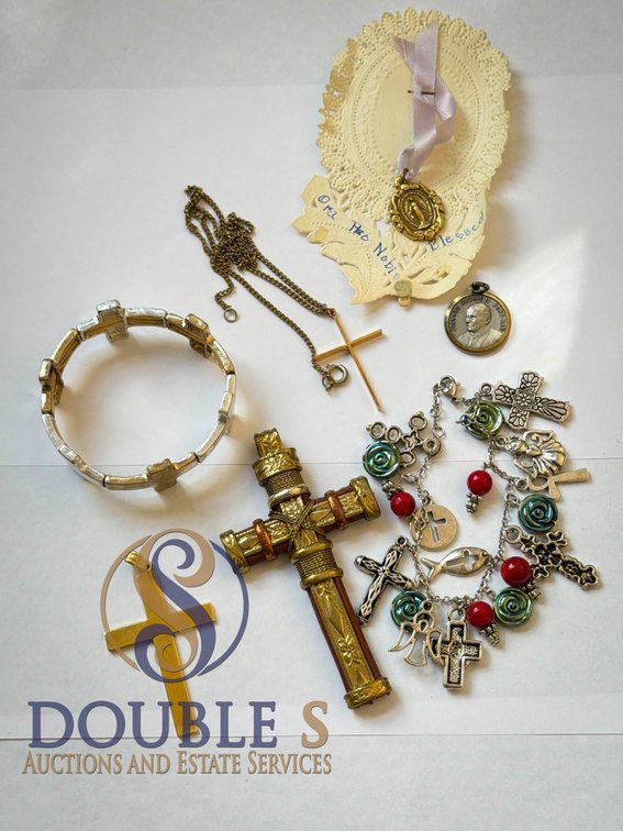 Religious Jewelry and Medals Including Crosses and Bracelets