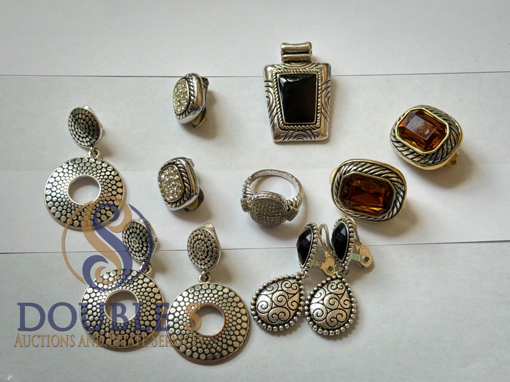 Silver-Tone Clip-On Earrings Featuring Various Gemstone Accents