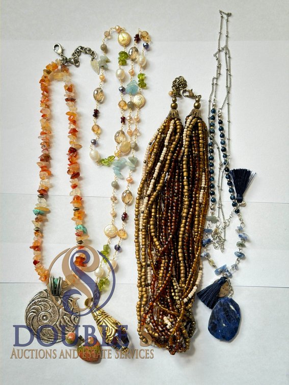 Beaded and Stone Necklaces with Pendant Accents