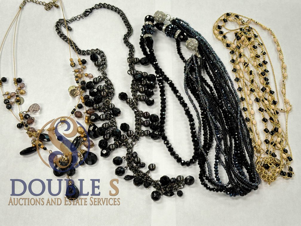 Beaded and Multi-Strand Necklaces in Black and Gold Tones