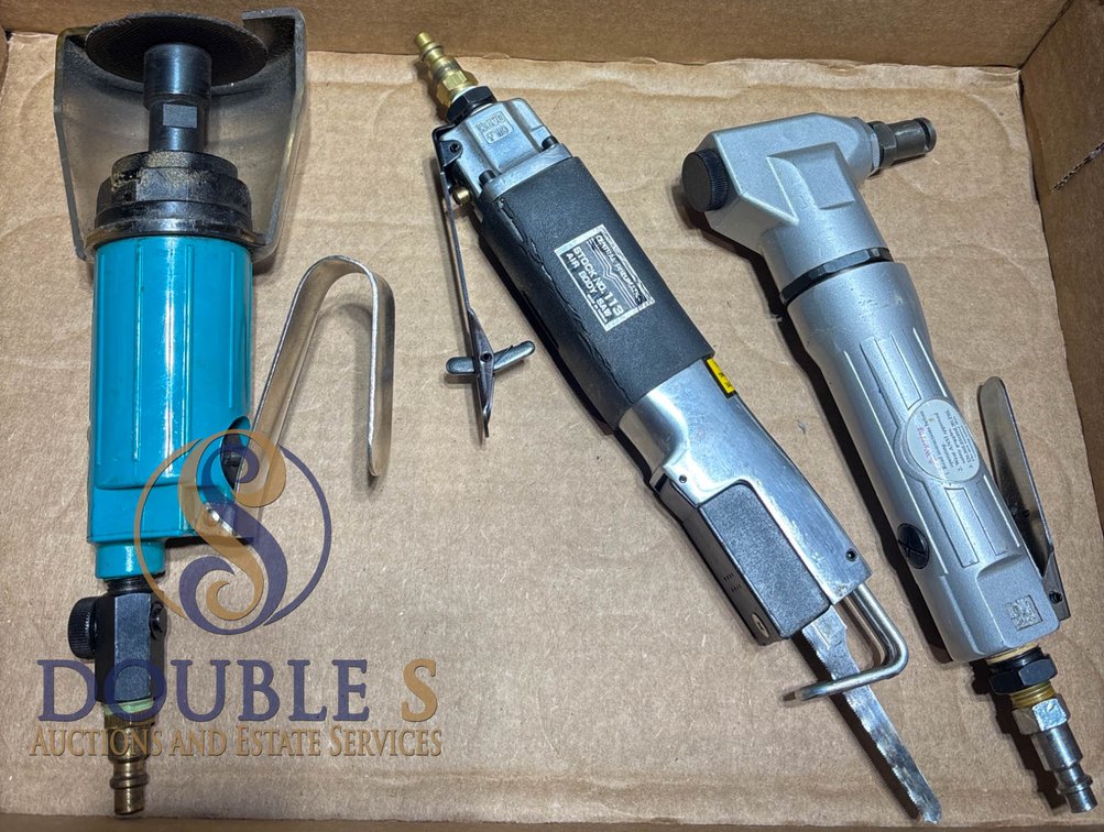 Three Pneumatic Tools, Including Central Pneumatic Air Body Saw and Air Nibbler