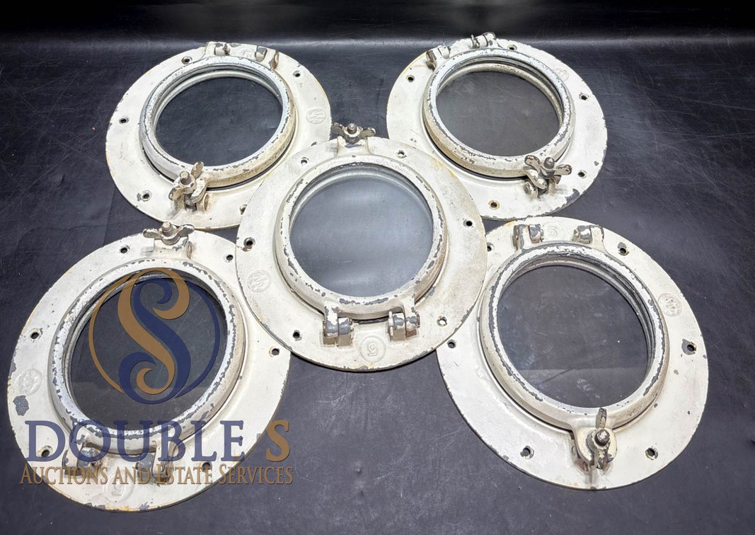 Five Aluminum Ship Portholes, Approximately 9 Inches in Diameter
