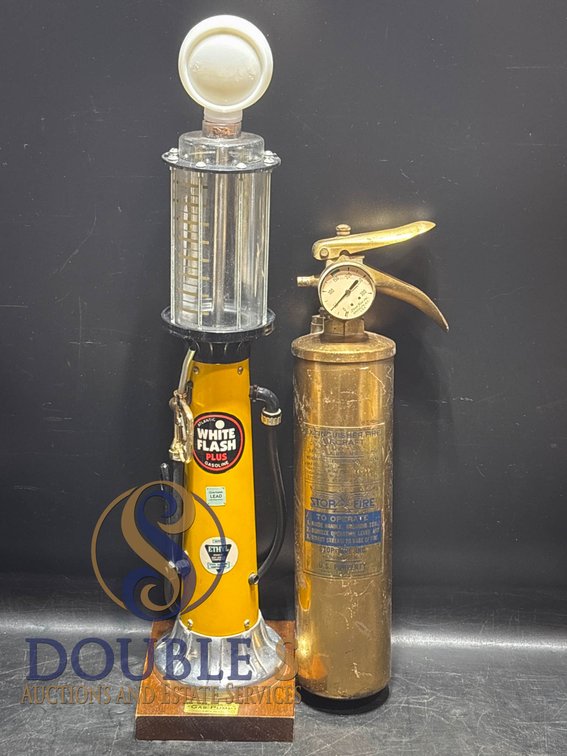 Miniature 1920s-Style Gas Pump Model and Aircraft Fire Extinguisher A-20
