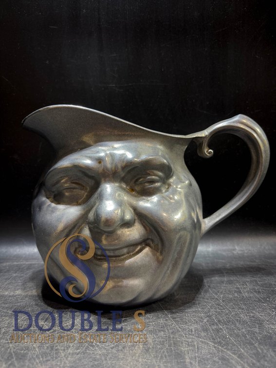 Pewter Pitcher With Grotesque Face Design and Flared Spout