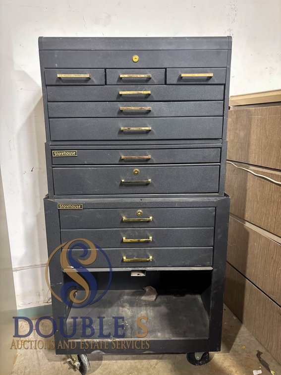 Storehouse Black Metal Tool Chest With Drawers and Open Caster Base
