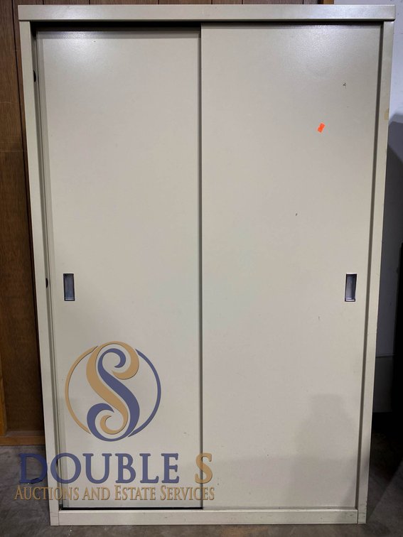 Metal Storage Cabinet with Sliding Doors and Adjustable Shelves, 55x36x15.5 Inches