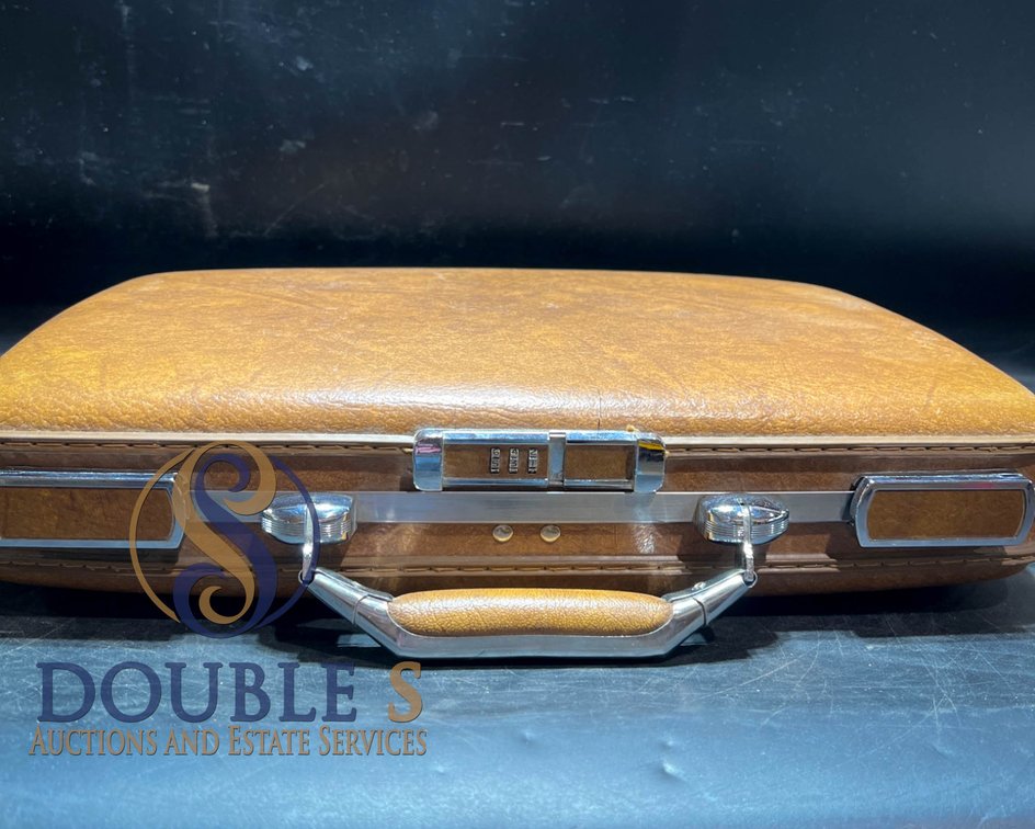 Vintage Brown Faux Leather Briefcase with Combination Lock and Metal Accents