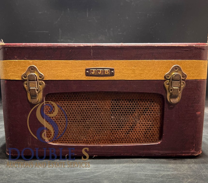 Vintage Portable Turntable with JJB Plaque in Burgundy Case