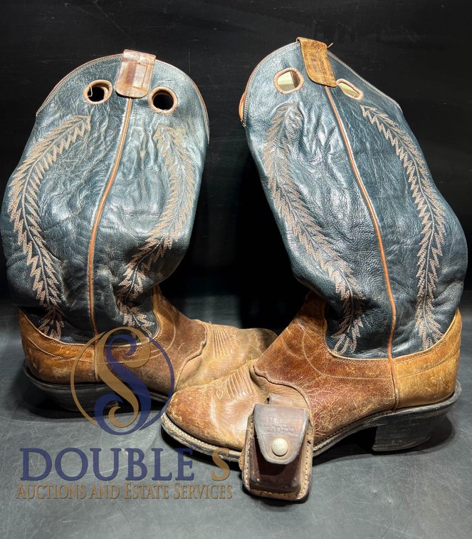 Brown and Black Leather Western Boots, Size 9 1/2D, with Leather Zippo Holder