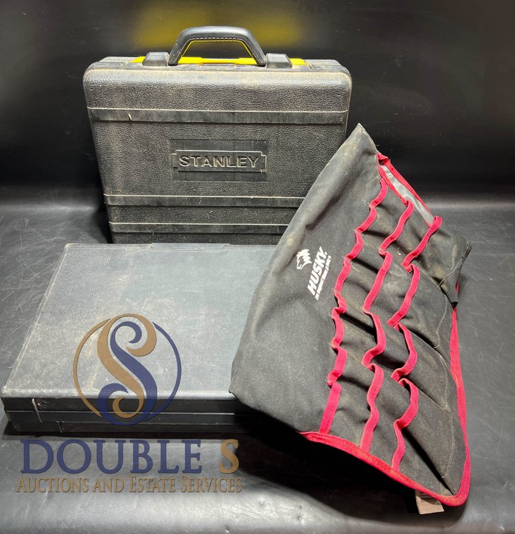 Stanley Tool Case with Drill Bit Set and Husky Tool Roll