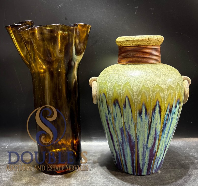 Decorative Vases: Drip-Glaze Ceramic and Amber Glass