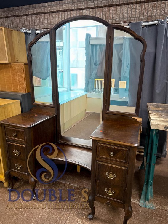 Wood Vanity with Triple Mirror