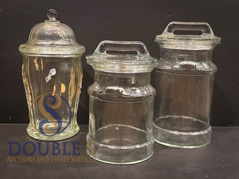 Four Clear Glass Jars, Including Lidded Designs