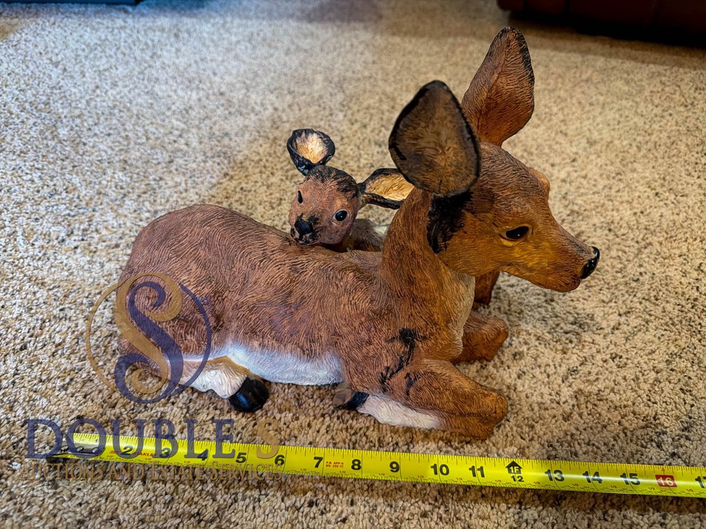 Painted Resin Deer Figurine with Fawn