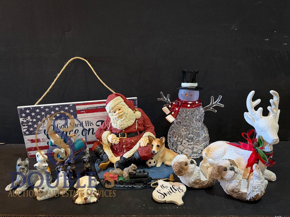 Holiday-Themed Decor Lot Including Santa, Snowman, and Animal Figurines