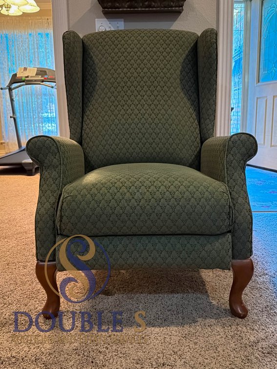 Green Upholstered Wingback Recliner Armchair with Cabriole Legs
