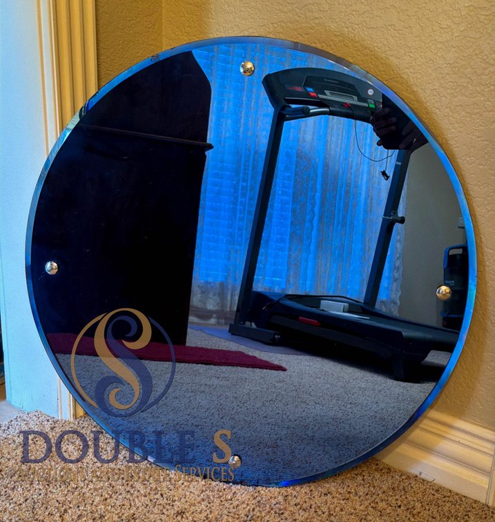 Round Wall Mirror with 24-Inch Diameter and Mounting Hardware