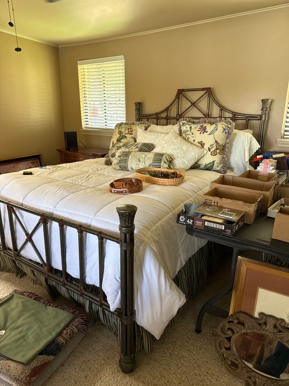 Metal Queen Bed Frame with Lattice and X-Detail Headboard and Footboard