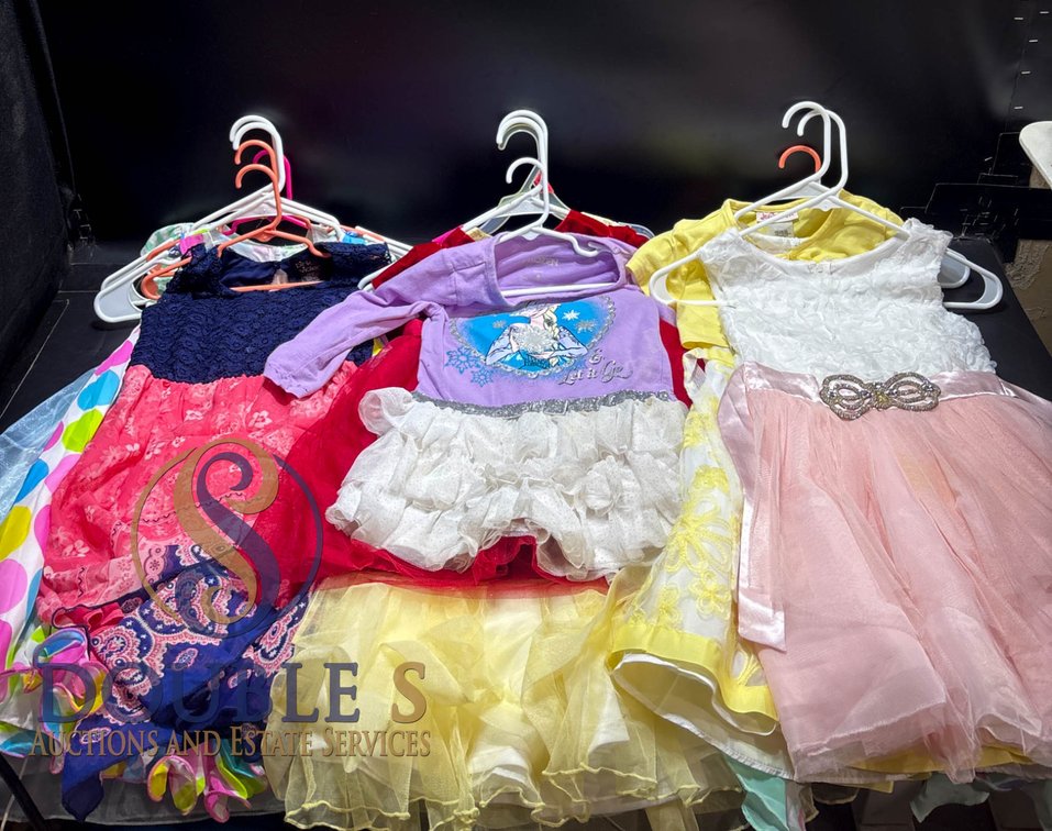 12 Girls' Dresses Featuring Disney, George, and Jessica Ann Labels, Various Styles and Sizes