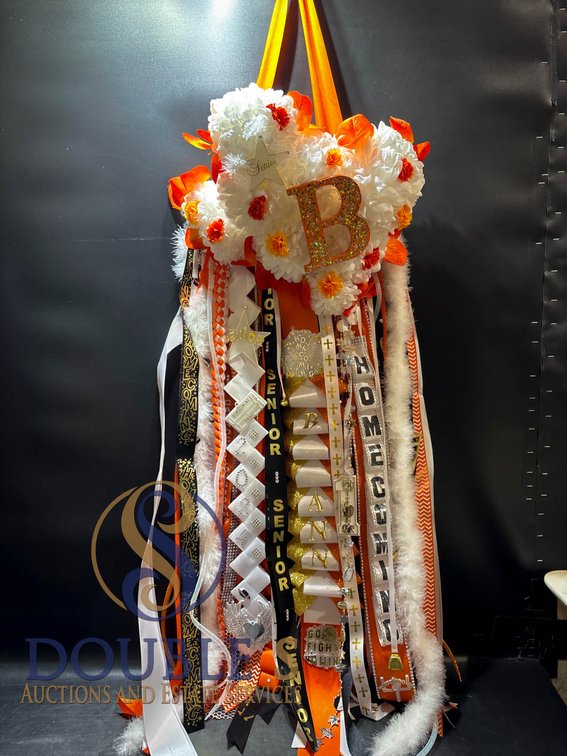 Homecoming Mum With Orange, White, and Gold Ribbons, 46 Inches Long