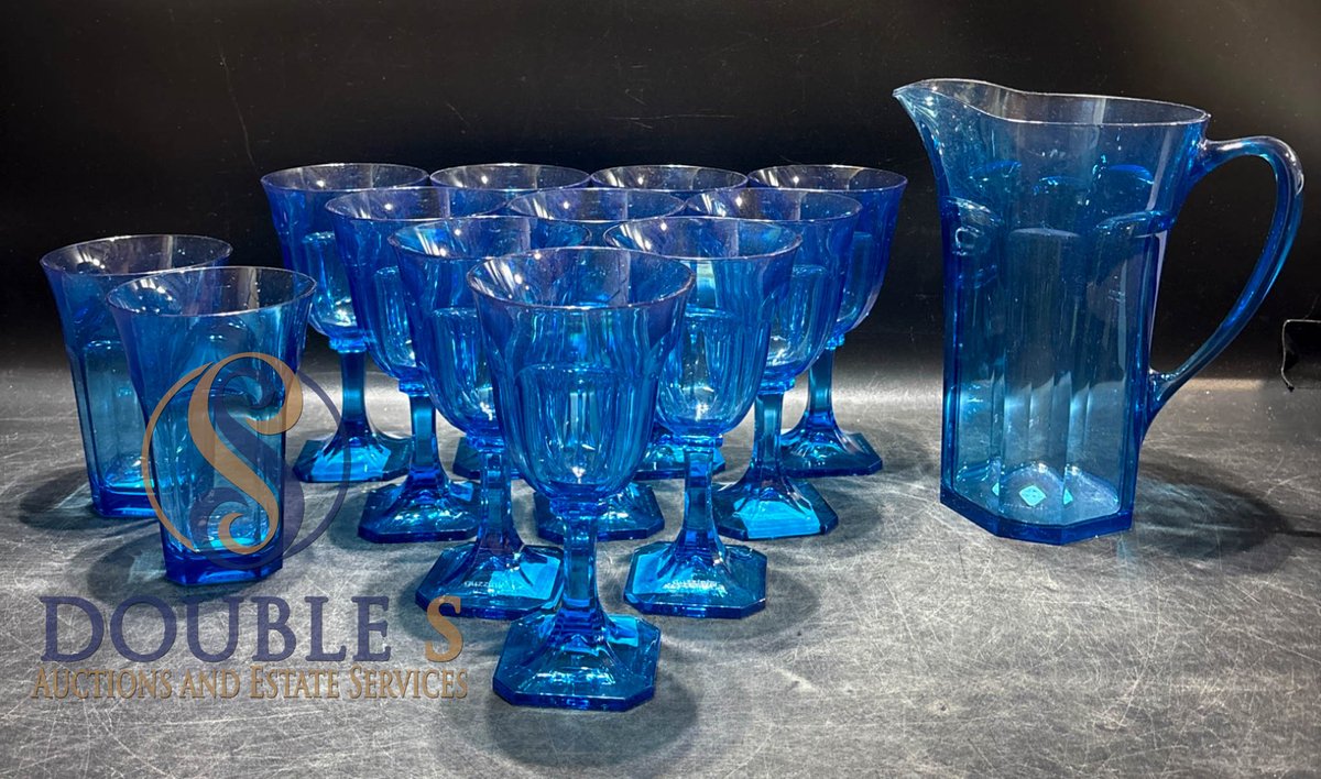 Guzzini Blue Acrylic Drinkware: Pitcher, Goblets, and Tumblers