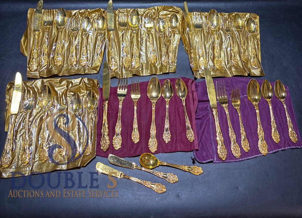 Gold-Plated Flatware Set with Ornate Handles