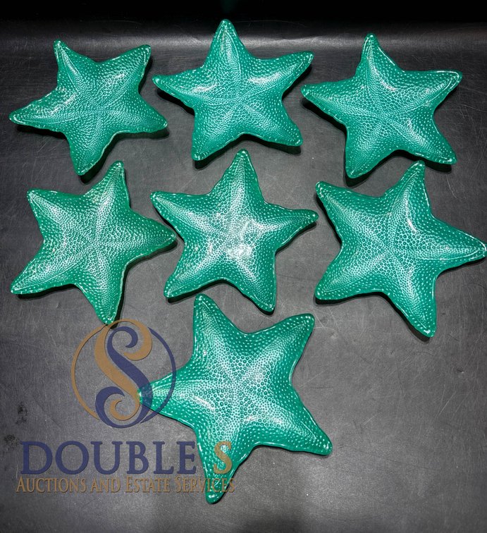 7 Green Starfish-Shaped Decorative Dishes, Approx. 6 Inches Each