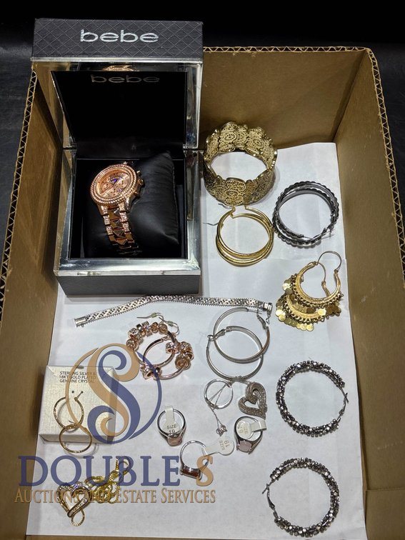 Bebe Watch, Bracelets, Earrings, Rings, and Necklace Jewelry Lot