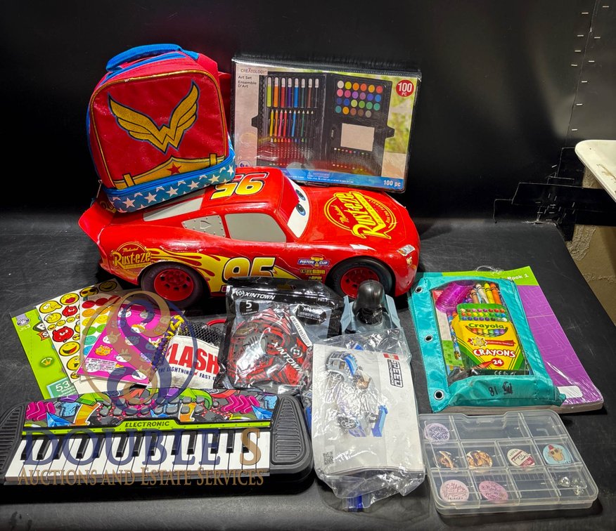 Lot Featuring Kids' Toys, Art Supplies, and Accessories