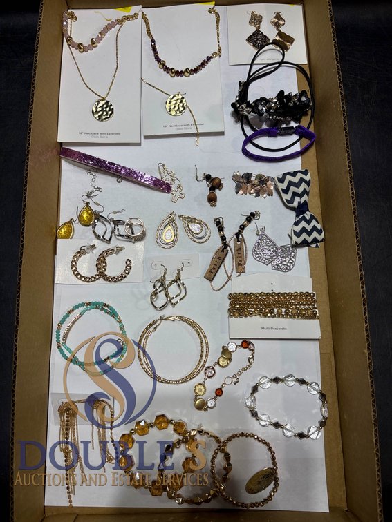 Costume Jewelry Lot with Necklaces, Bracelets, Earrings, and Hair Accessories